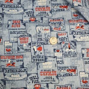 Vintage Cotton Fabric 1800s 1900s Gilded Age Wild West Event Handbills Blue Red